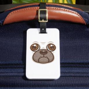 Cartoon Pug Mug Puppy Dog Face Luggage Tag