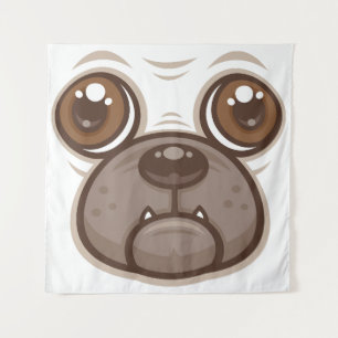 Cartoon Pug Mug Puppy Dog Face Tapestry
