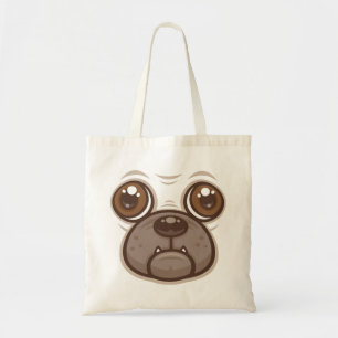 Cartoon Pug Mug Puppy Dog Face Tote Bag