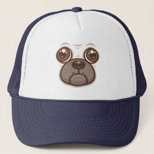 Cartoon Pug Mug Puppy Dog Face Trucker Hat