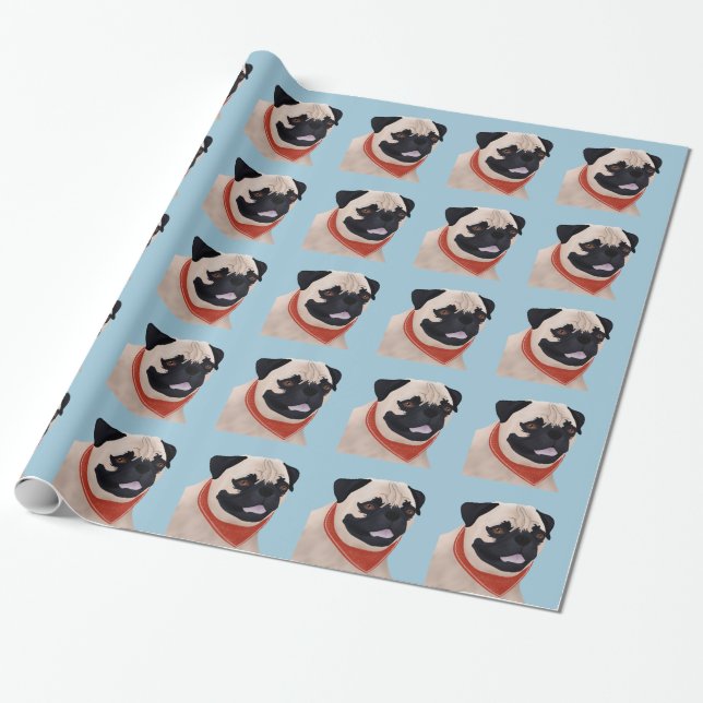 Cartoon Pug Wrapping Paper (Unrolled)