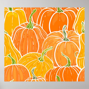 Cartoon pumpkin, cute autumn pattern. poster