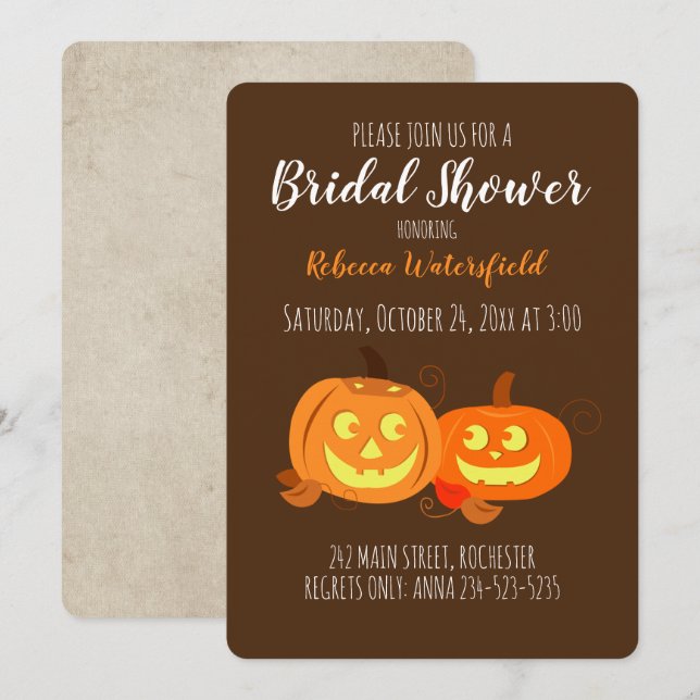 Cartoon Pumpkins Wedding Cute Couple Bridal Shower Invitation (Front/Back)
