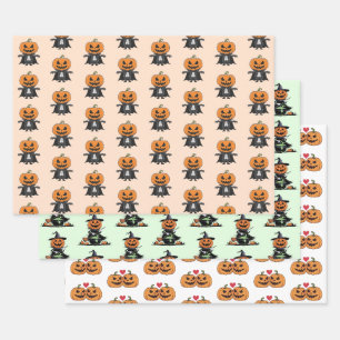 Cartoon Pumpkins Wrapping Paper Sheet
