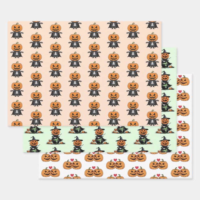 Cartoon Pumpkins Wrapping Paper Sheet (Set)