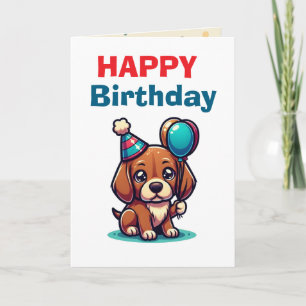 Cartoon Puppy Birthday Card - Modern Cute