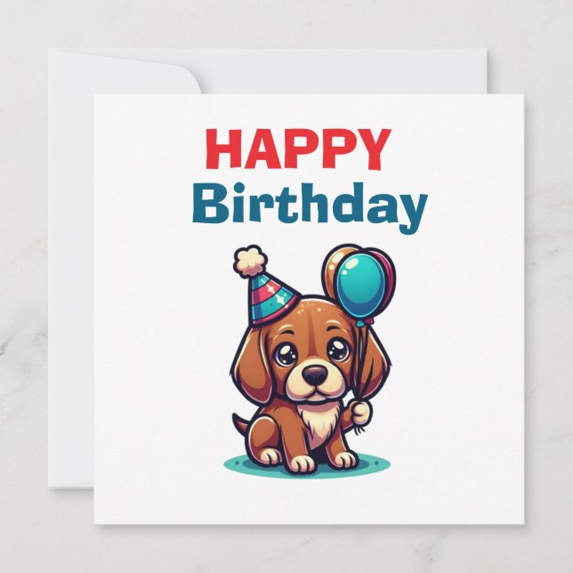 Cartoon Puppy Birthday Card - Modern Cute (Front)