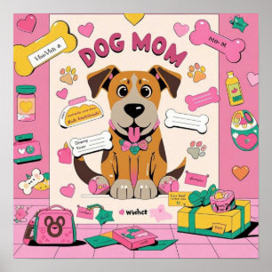 Cartoon Puppy dog mum in pink room Poster