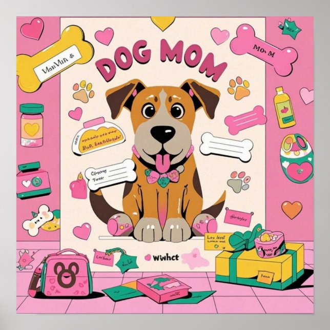 Cartoon Puppy dog mum in pink room Poster (Front)