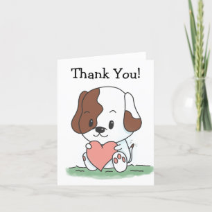 Cartoon Puppy Dog With A Heart Thank You Card