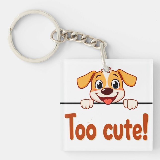 Cartoon Puppy with Appealing Text Key Ring (Front)