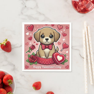 Cartoon Puppy with Valentine's Day Hearts Napkin