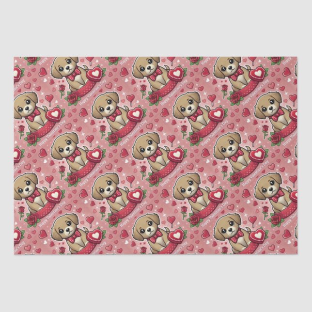 Cartoon Puppy with Valentine's Day Hearts Tissue Paper (Front)