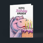 Cartoon Purple Cake Funny Hippo Birthday Card<br><div class="desc">A hippo eagerly reaching for a giant birthday cake,  with a mischievous grin and candles glowing brightly. A playful design that’s great for celebrating a birthday filled with fun and cake.</div>