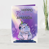 Cartoon Purple Dj Hippo Birthday