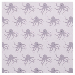 Cartoon Purple Octopus Character Smiling Fabric