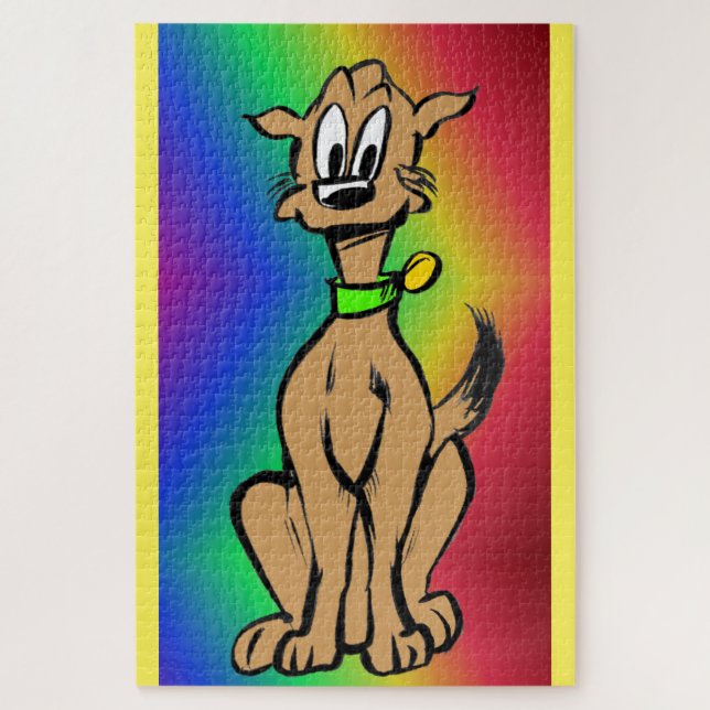 Cartoon Puzzle: Cute Sitting Dog, Rainbow Jigsaw Puzzle (Vertical)