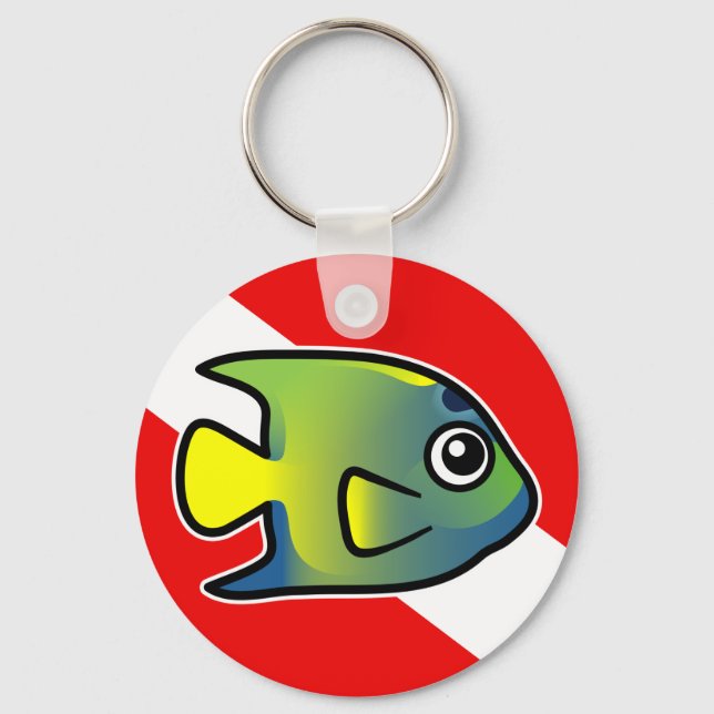 Cartoon Queen Angelfish Dive Flag Key Ring (Front)