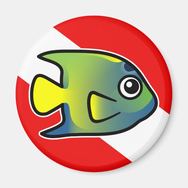 Cartoon Queen Angelfish Dive Flag Magnet (Front)