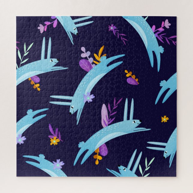 Cartoon rabbit bunny, seamless pattern. jigsaw puzzle (Vertical)