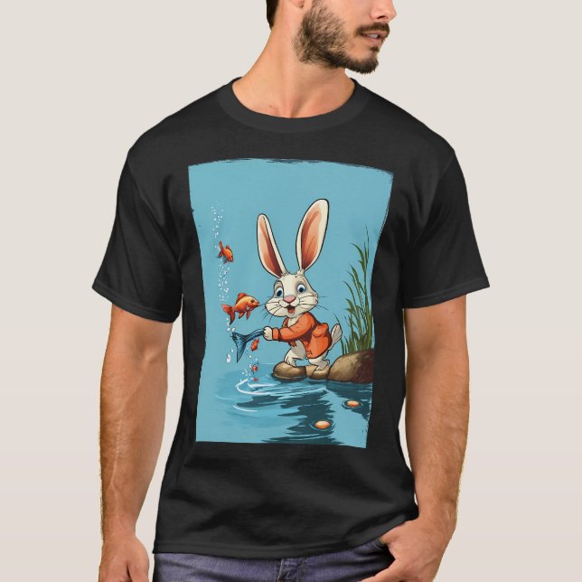 cartoon rabbit catching fish T-Shirt (Front)