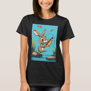 cartoon rabbit catching fish T-Shirt