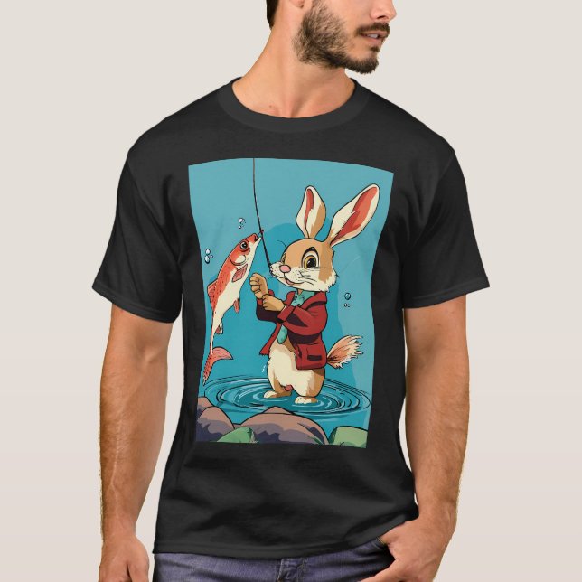 cartoon rabbit catching fish T-Shirt (Front)