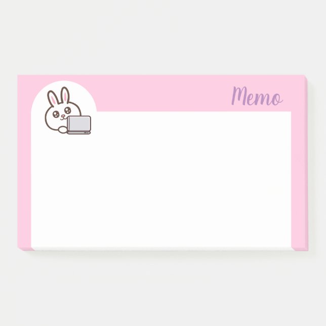 Cartoon rabbit computer pink post-it notes (Front)
