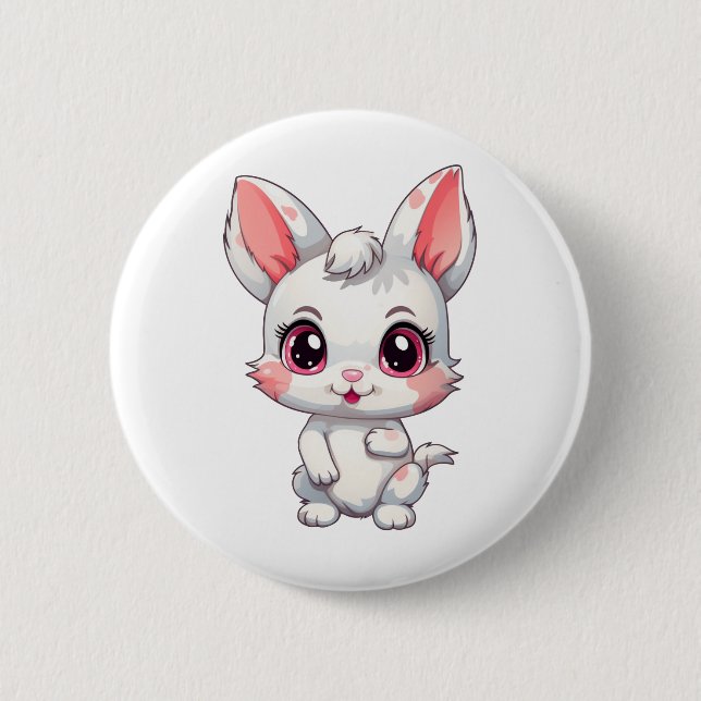 Cartoon rabbit illustration 6 cm round badge (Front)