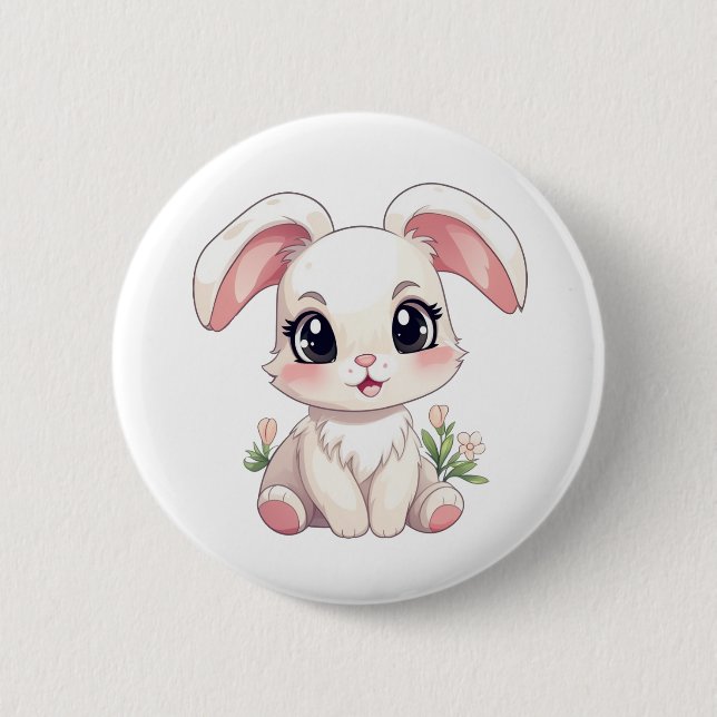 Cartoon rabbit illustration 6 cm round badge (Front)