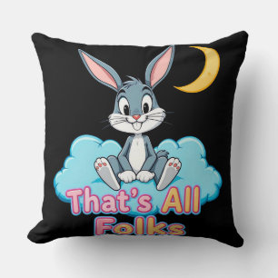 Cartoon Rabbit Sitting on Cloud with Moon Cushion