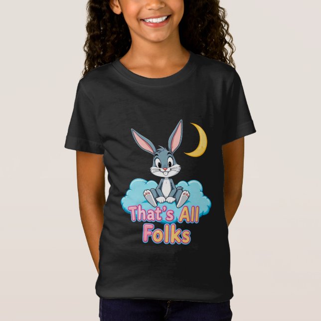 Cartoon Rabbit Sitting on Cloud with Moon T-Shirt (Front)