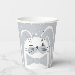 Cartoon rabbit, symbol 2023.  paper cups