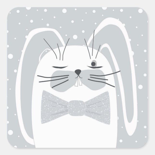 Cartoon rabbit, symbol 2023. square sticker (Front)
