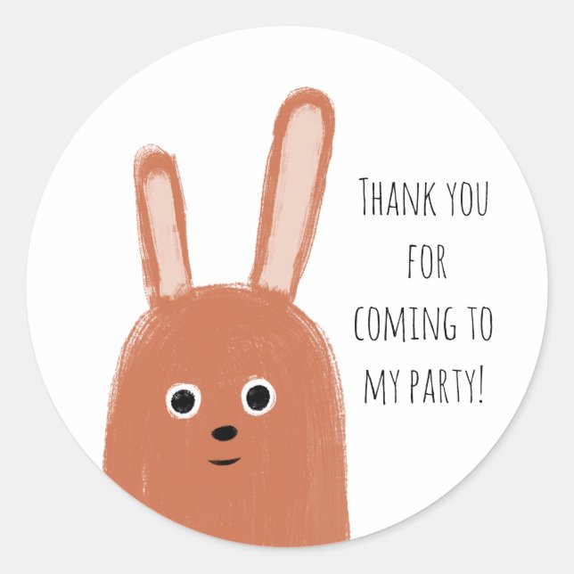 Cartoon Rabbit Thank You  Party  Classic Round Sticker (Front)