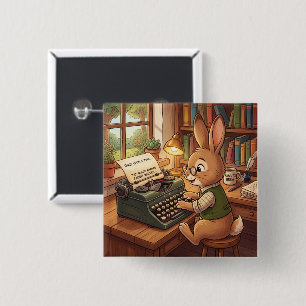 Cartoon Rabbit Typing in a Retro Typewriter 15 Cm Square Badge