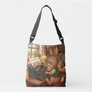 Cartoon Rabbit Typing in a Retro Typewriter Crossbody Bag