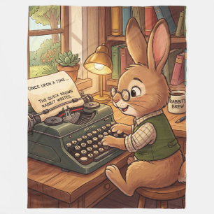 Cartoon Rabbit Typing in a Retro Typewriter Fleece Blanket