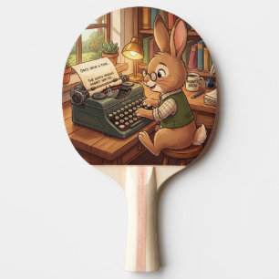 Cartoon Rabbit Typing in a Retro Typewriter Ping Pong Paddle