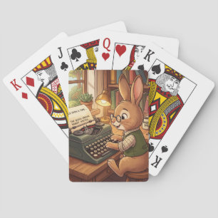 Cartoon Rabbit Typing in a Retro Typewriter Playing Cards