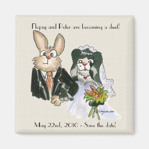 Cartoon Rabbits Wedding Save the Date Magnets