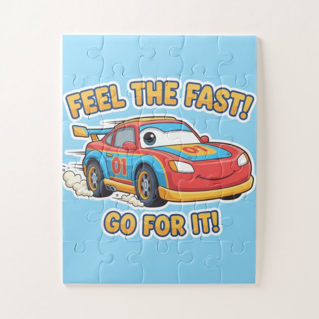 Cartoon Race Car: Feel the Fast! Go for It! Jigsaw Puzzle (Vertical)