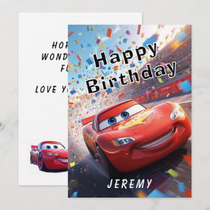 Cartoon Race Car Happy Birthday for Child  Card
