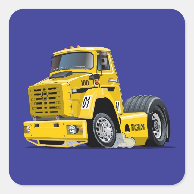 Cartoon Racing truck Square Sticker (Front)