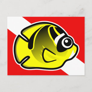 Cartoon Racoon Butterflyfish Dive Flag Postcard