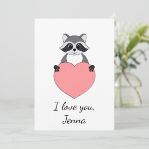Cartoon Racoon in love Valentine Holiday Card