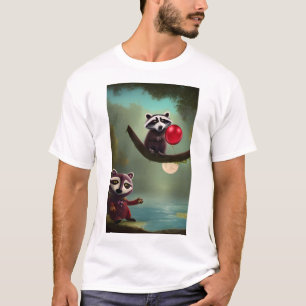 Cartoon Racoon with a Maroon Balloon in a Lagoon T-Shirt