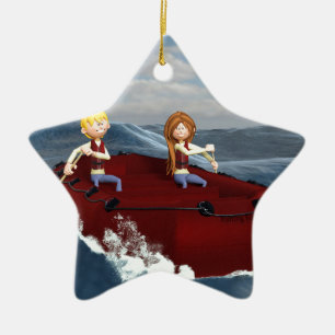 Cartoon Rafting Couple Ceramic Tree Decoration