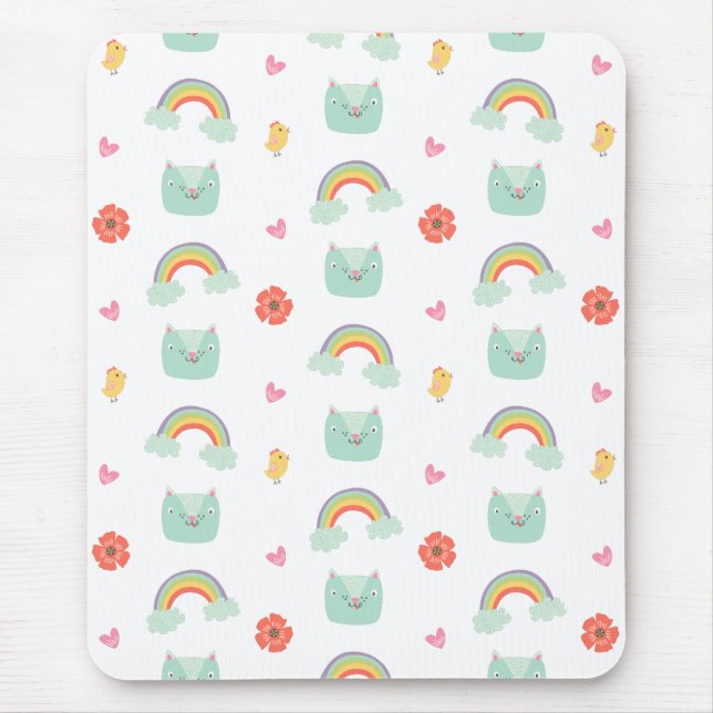 Cartoon Rainbow Cat Pattern Mouse Mat (Front)