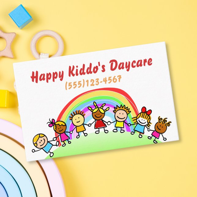 Cartoon Rainbow Daycare Childcare Business Card (Creator Uploaded)